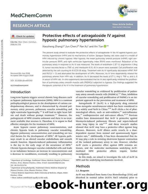 Protective effects of astragaloside IV against hypoxic pulmonary hypertension by Xiaozheng Zhang & Jun Chen & Pan Xu & Xin Tian