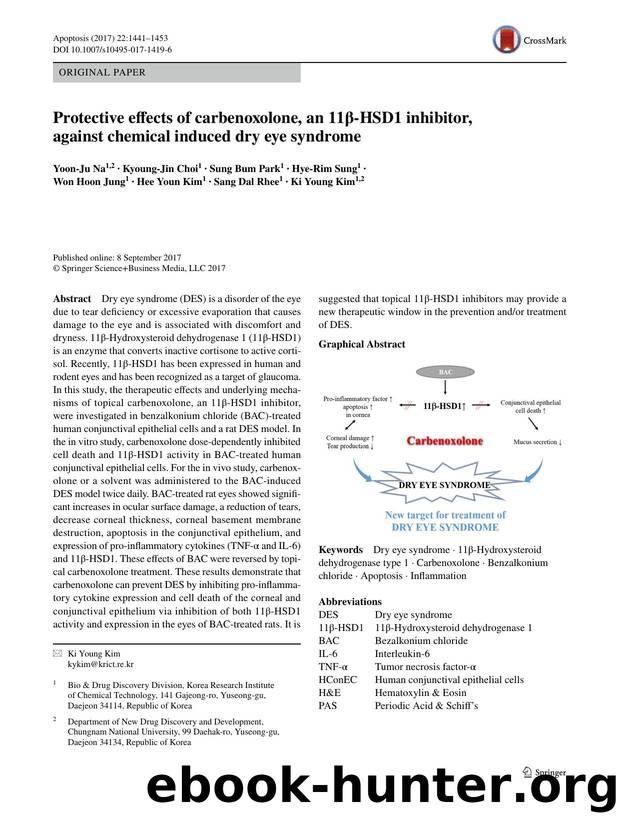 Protective effects of carbenoxolone, an 11Î²-HSD1 inhibitor, against chemical induced dry eye syndrome by Yoon-Ju Na
