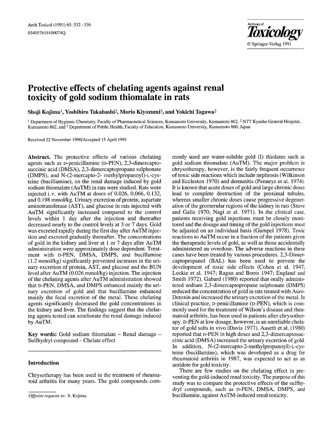Protective effects of chelating agents against renal toxicity of gold sodium thiomalate in rats by Unknown