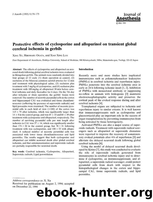Protective effects of cyclosporine and allopurinol on transient global cerebral ischemia in gerbils by Unknown