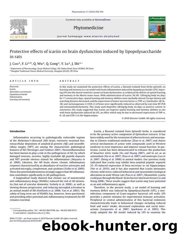 Protective effects of icariin on brain dysfunction induced by lipopolysaccharide in rats by J. Guo