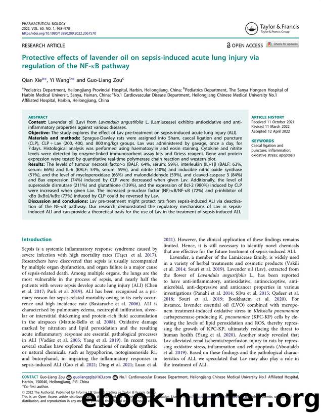 Protective effects of lavender oil on sepsis-induced acute lung injury via regulation of the NF-ÎºB pathway by Xie Qian & Wang Yi & Zou Guo-Liang