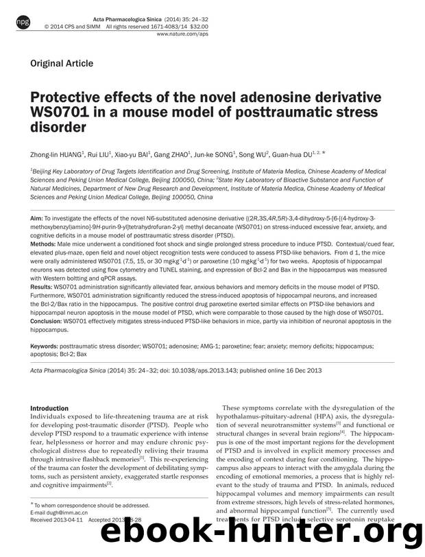 Protective effects of the novel adenosine derivative WS0701 in a mouse model of posttraumatic stress disorder by Zhong-lin Huang & Rui Liu & Xiao-yu Bai & Gang Zhao & Jun-ke Song & Song Wu & Guan-hua Du