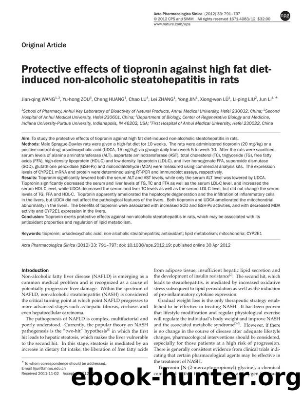 Protective effects of tiopronin against high fat diet-induced non-alcoholic steatohepatitis in rats by unknow