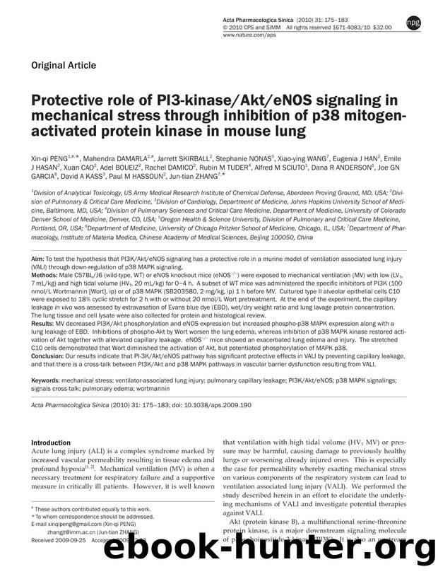 Protective role of PI3-kinaseAkteNOS signaling in mechanical stress through inhibition of p38 mitogen-activated protein kinase in mouse lung by unknow