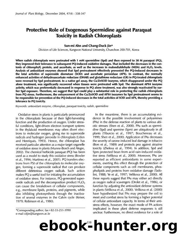 Protective role of exogenous spermidine against paraquat toxicity in radish chloroplasts by Unknown