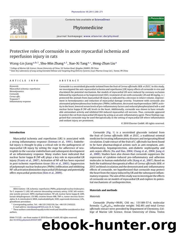 Protective roles of cornuside in acute myocardial ischemia and reperfusion injury in rats by Wang-Lin Jiang