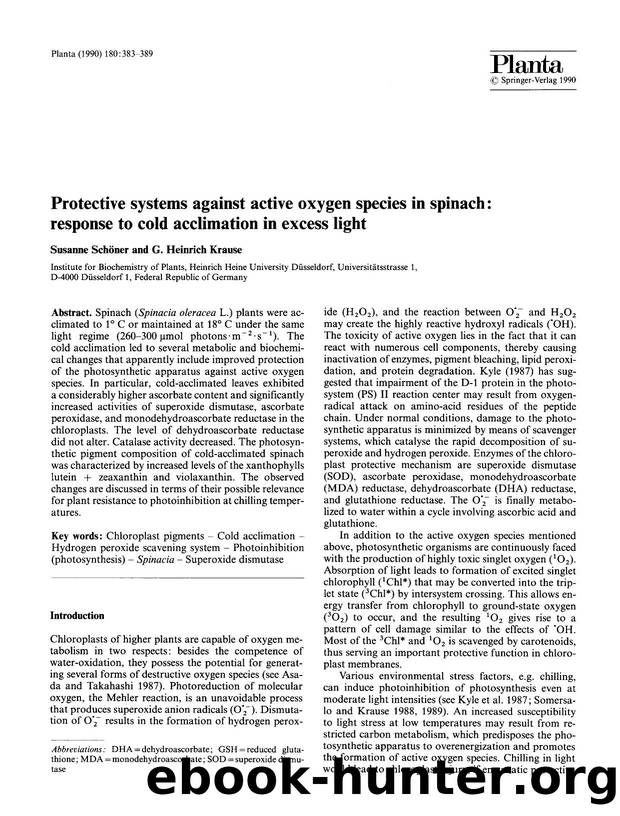Protective systems against active oxygen species in spinach: response to cold acclimation in excess light by Unknown