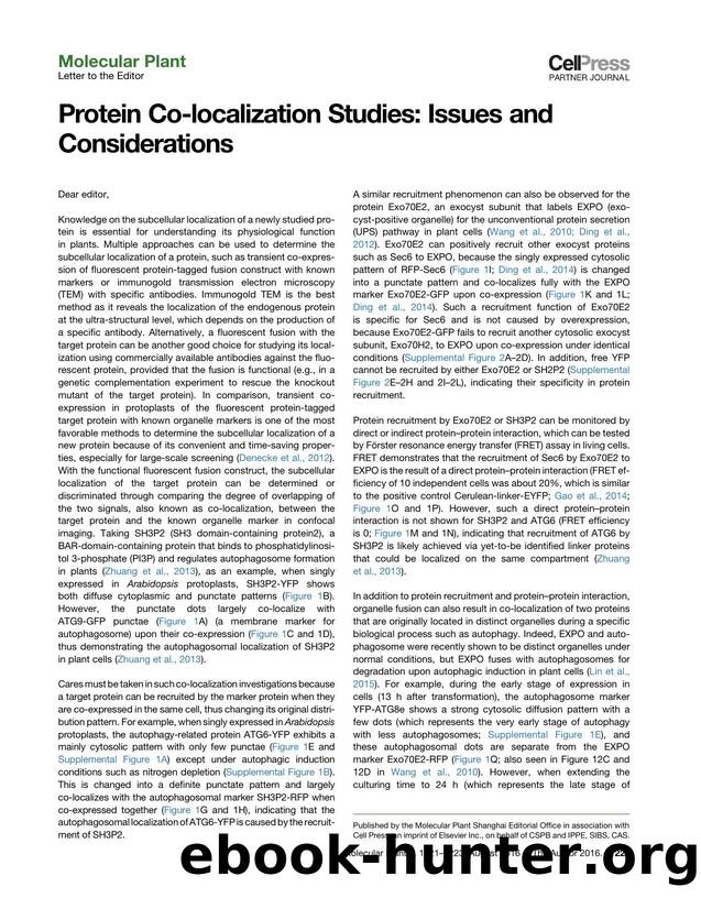 Protein Co-localization Studies: Issues and Considerations by Juan Wang & Yu Ding & Xiaohong Zhuang & Shuai Hu & Liwen Jiang