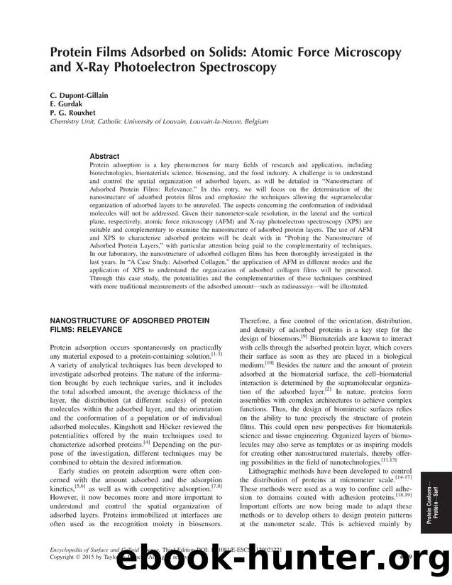 Protein Films Adsorbed on Solids: Atomic Force Microscopy and X-Ray Photoelectron Spectroscopy by C. Dupont-Gillain E. Gurdak & P. G. Rouxhet