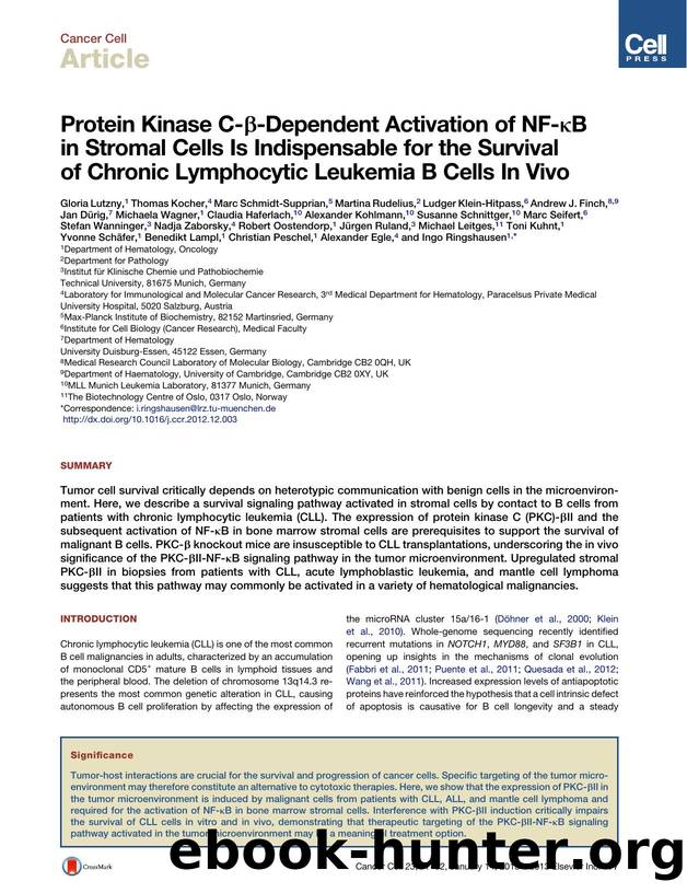 Protein Kinase C-&beta;-Dependent Activation of NF-&kappa;B in Stromal Cells Is Indispensable for the Survival of Chronic Lymphocytic Leukemia B Cells In&nbsp;Vivo by unknow