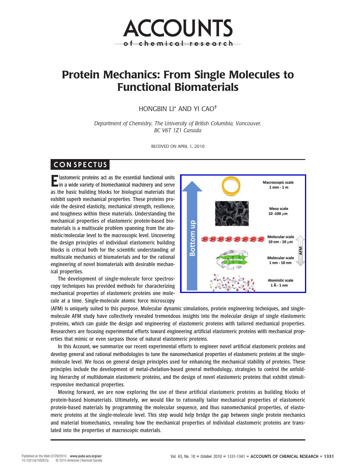 Protein Mechanics: From Single Molecules to Functional Biomaterials by Unknown