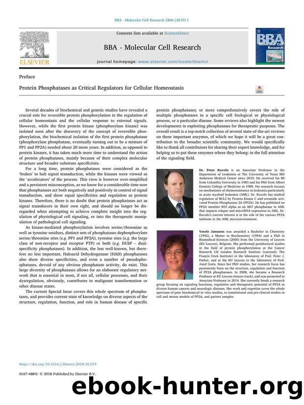 Protein Phosphatases as Critical Regulators for Cellular Homeostasis by Unknown