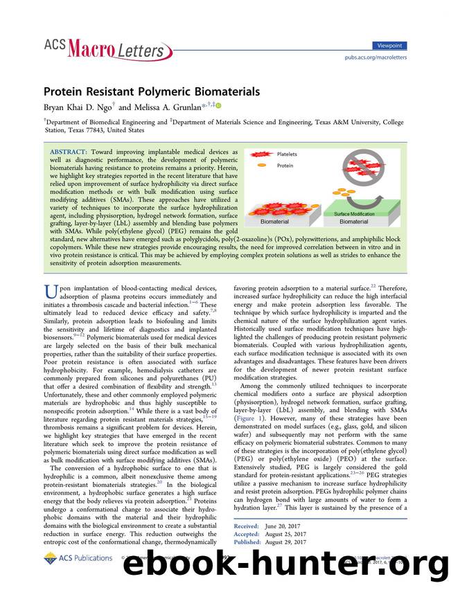 Protein Resistant Polymeric Biomaterials by Bryan Khai D. Ngo & Melissa A. Grunlan