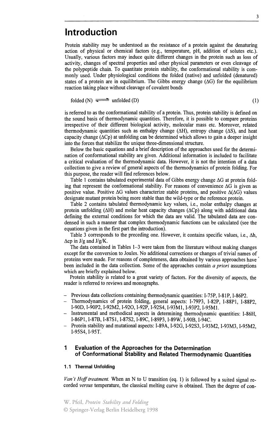 Protein Stability and Folding: A Collection of Thermodynamic Data by Wolfgang Pfeil