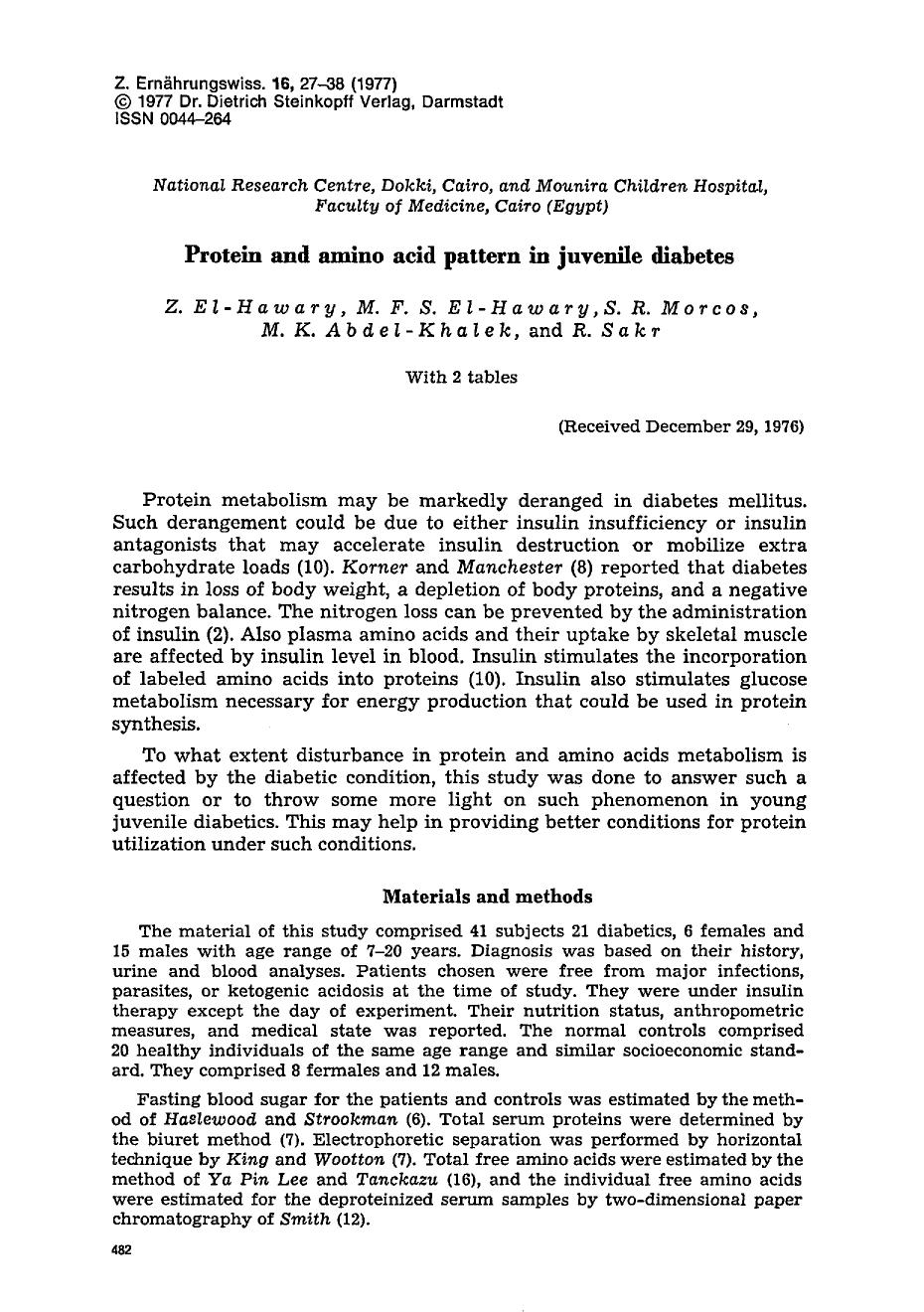 Protein and amino acid pattern in juvenile diabetes by Unknown