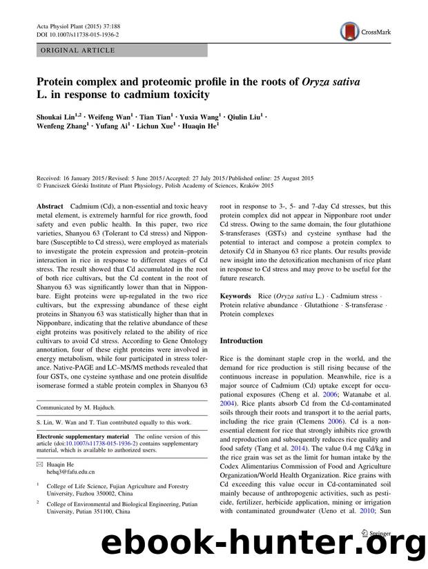 Protein complex and proteomic profile in the roots of Oryza sativa L. in response to cadmium toxicity by unknow