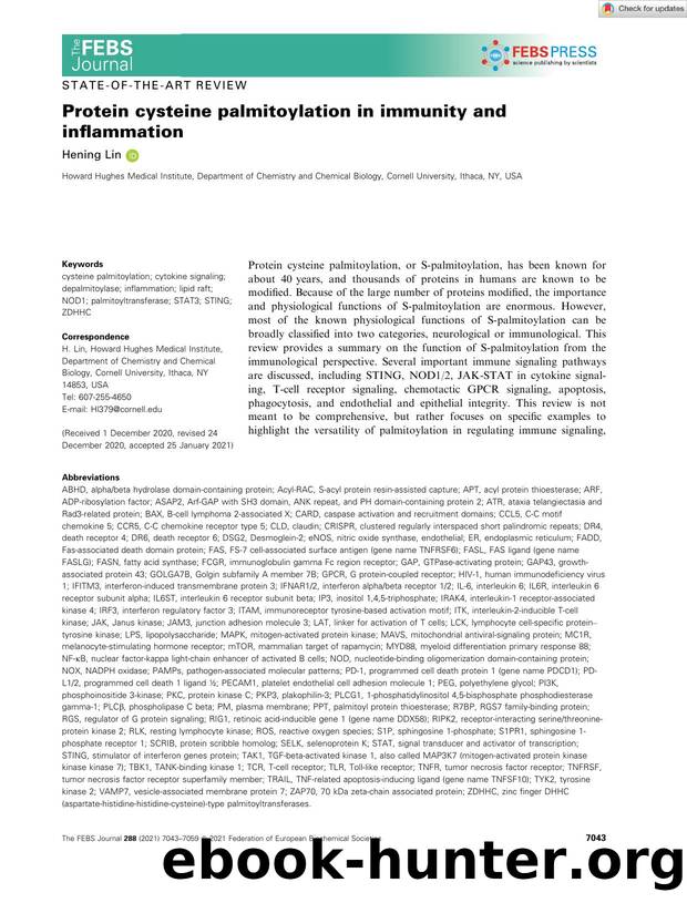Protein cysteine palmitoylation in immunity and inflammation by Unknown