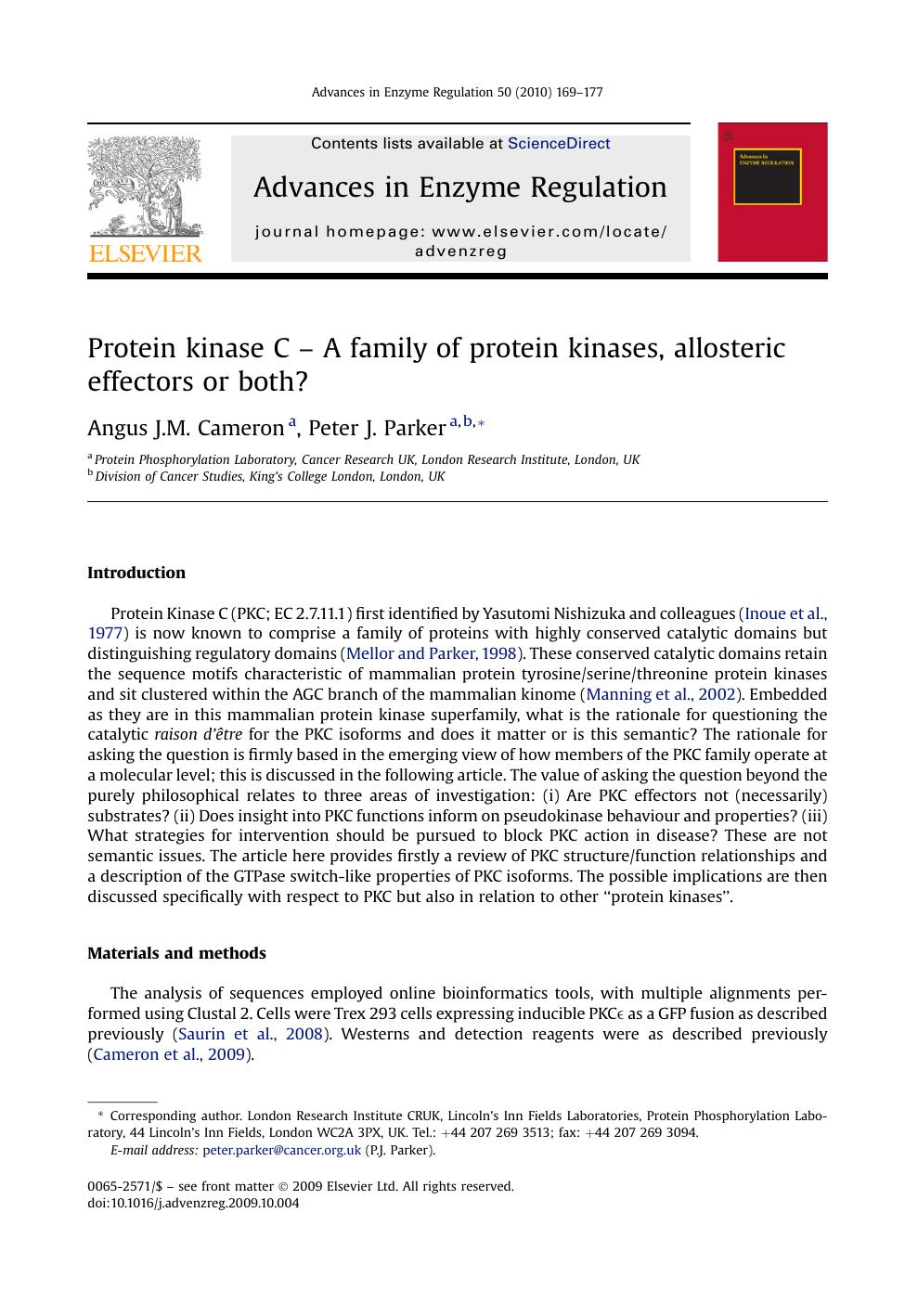 Protein kinase C - A family of protein kinases, allosteric effectors or both? by Angus J.M. Cameron; Peter J. Parker