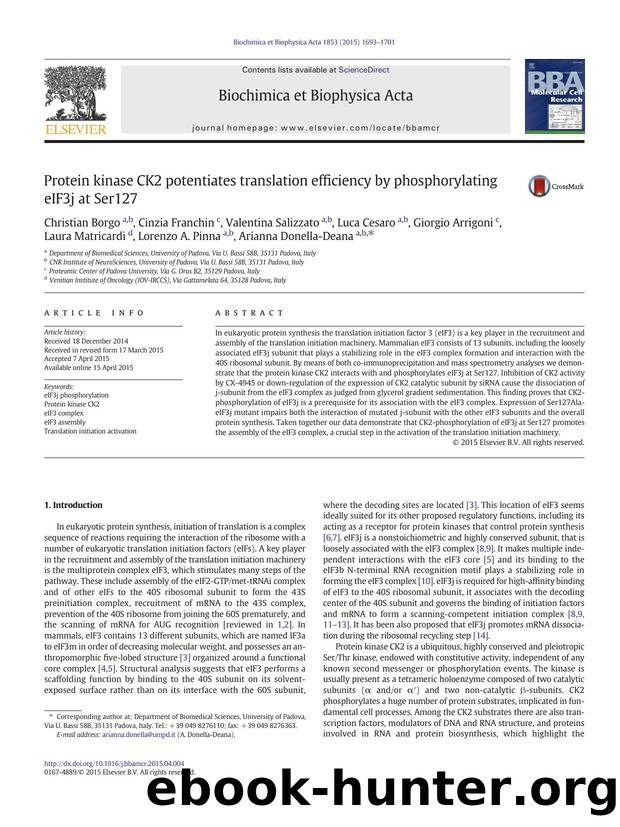Protein kinase CK2 potentiates translation efficiency by phosphorylating eIF3j at Ser127 by unknow
