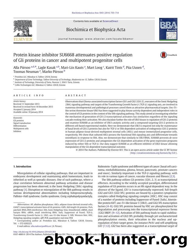 Protein kinase inhibitor SU6668 attenuates positive regulation of Gli proteins in cancer and multipotent progenitor cells by unknow