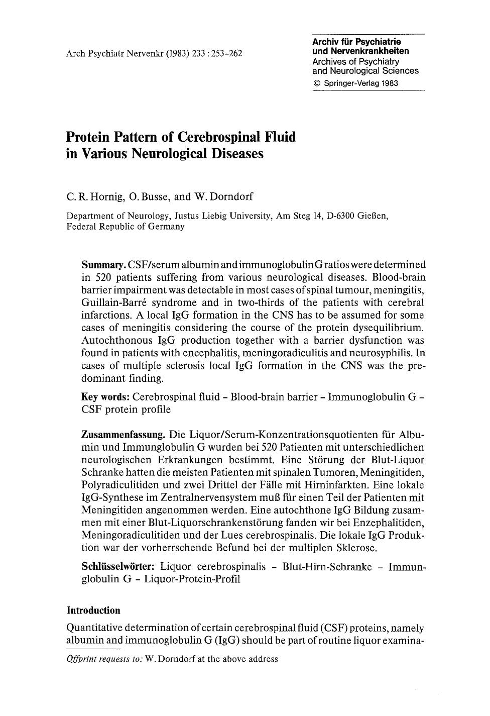 Protein pattern of cerebrospinal fluid in various neurological diseases by Unknown