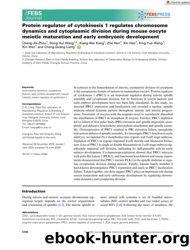 Protein regulator of cytokinesis 1 regulates chromosome dynamics and cytoplasmic division during mouse oocyte meiotic maturation and early embryonic development by Unknown