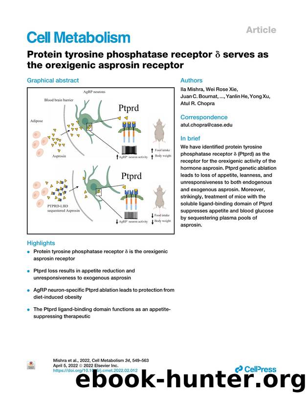 Protein tyrosine phosphatase receptor &delta; serves as the orexigenic asprosin receptor by unknow