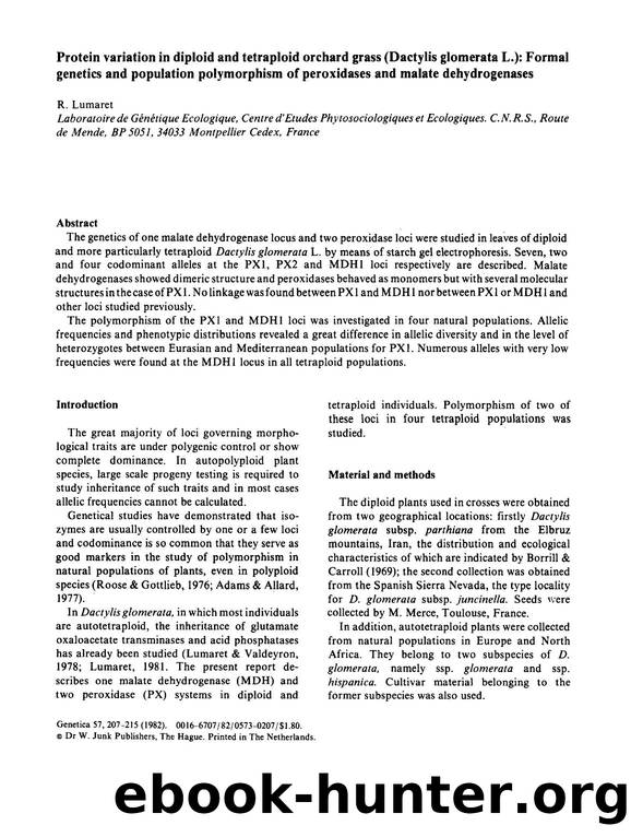 Protein variation in diploid and tetraploid orchard grass (Dactylis glomerata L.): Formal genetics and population polymorphism of peroxidases and malate dehydrogenases by Unknown