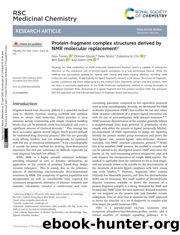 Proteinâfragment complex structures derived by NMR molecular replacement by Felix Torres & Dhiman Ghosh & Dean Strotz & Celestine N. Chi & Ben Davis & Julien Orts