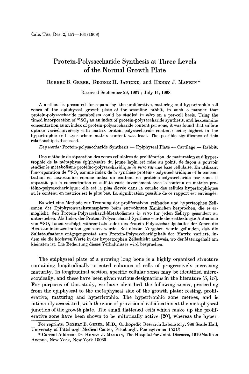 Protein-polysaccharide synthesis at three levels of the normal growth plate by Unknown
