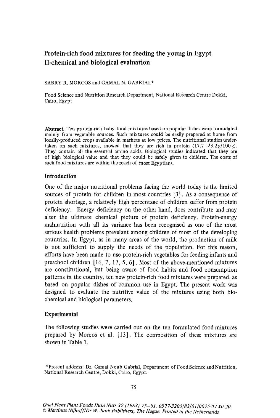 Protein-rich food mixtures for feeding the young in Egypt II-chemical and biological evaluation by Unknown