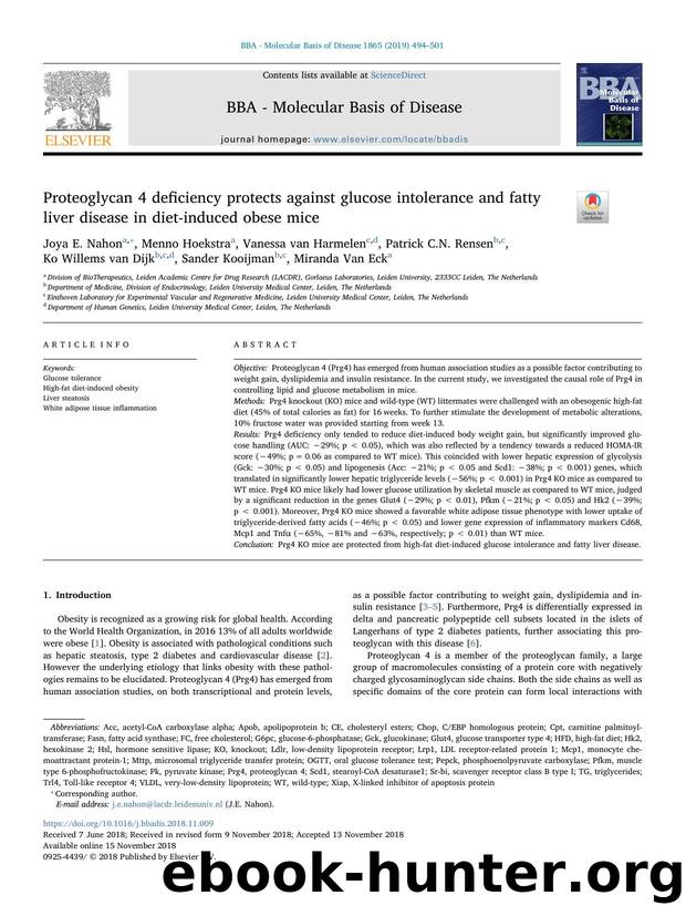 Proteoglycan 4 deficiency protects against glucose intolerance and fatty liver disease in diet-induced obese mice by unknow
