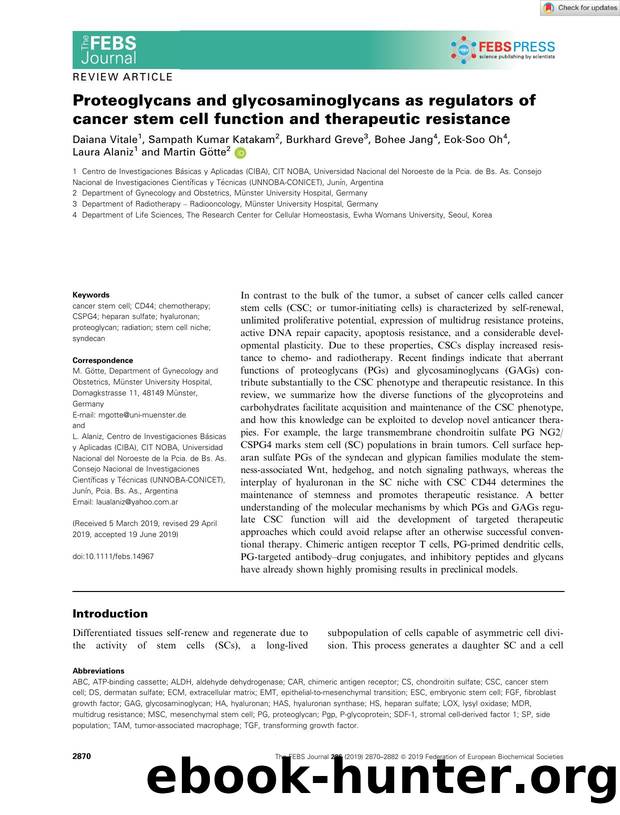 Proteoglycans and glycosaminoglycans as regulators of cancer stem cell function and therapeutic resistance by Unknown