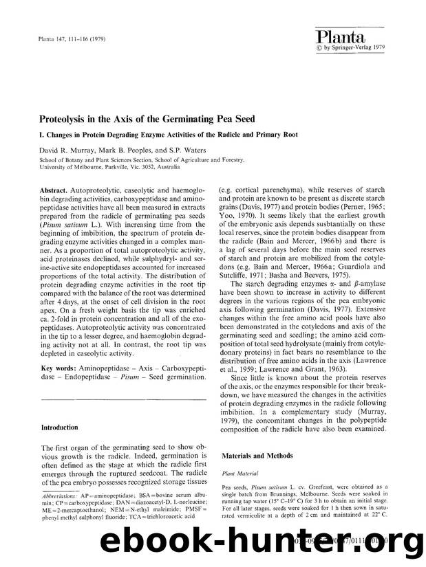 Proteolysis in the axis of the germinating pea seed by Unknown