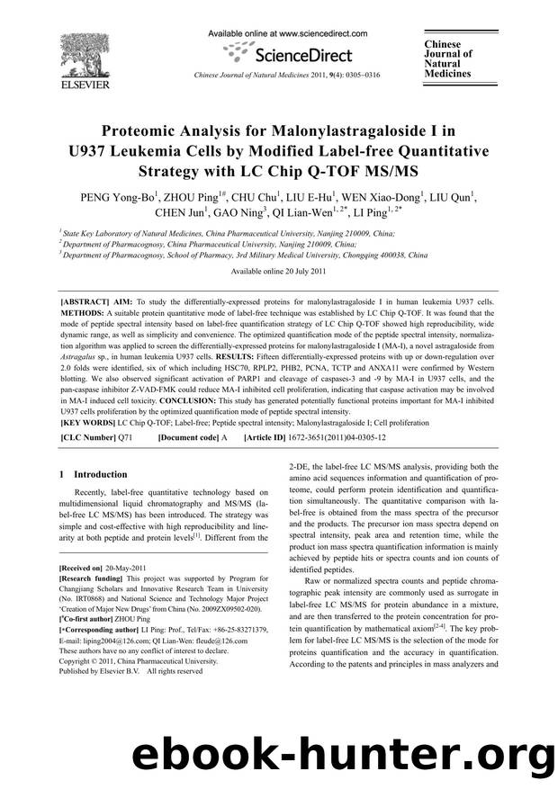Proteomic Analysis for Malonylastragaloside I in U937 Leukemia Cells by Modified Label-free Quantitative Strategy with LC Chip Q-TOF MSMS by unknow
