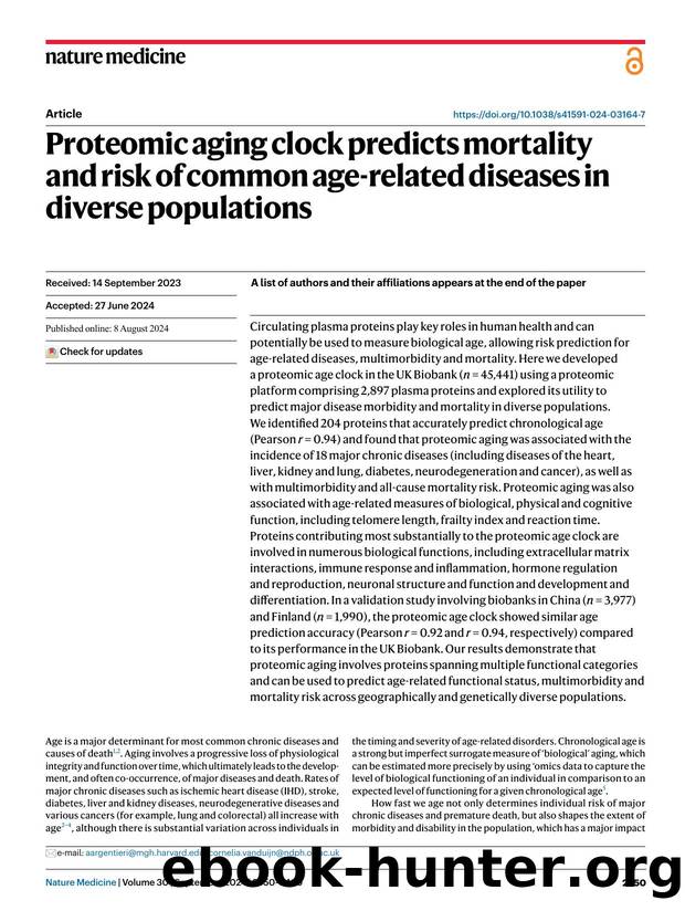 Proteomic aging clock predicts mortality and risk of common age-related diseases in diverse populations by unknow