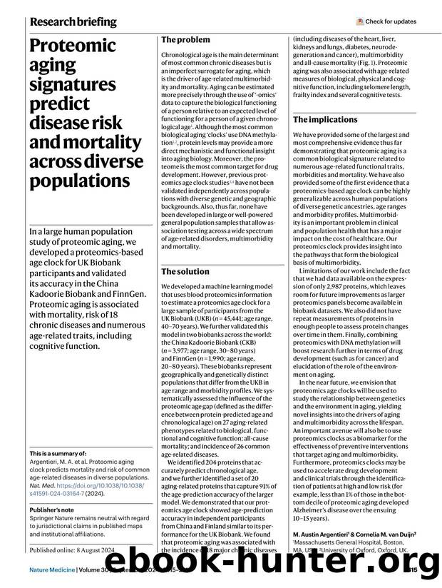 Proteomic aging signatures predict disease risk and mortality across diverse populations by Unknown
