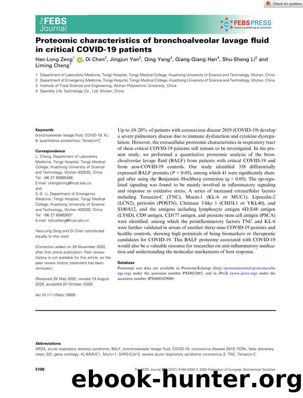 Proteomic characteristics of bronchoalveolar lavage fluid in critical COVIDâ19 patients by Unknown