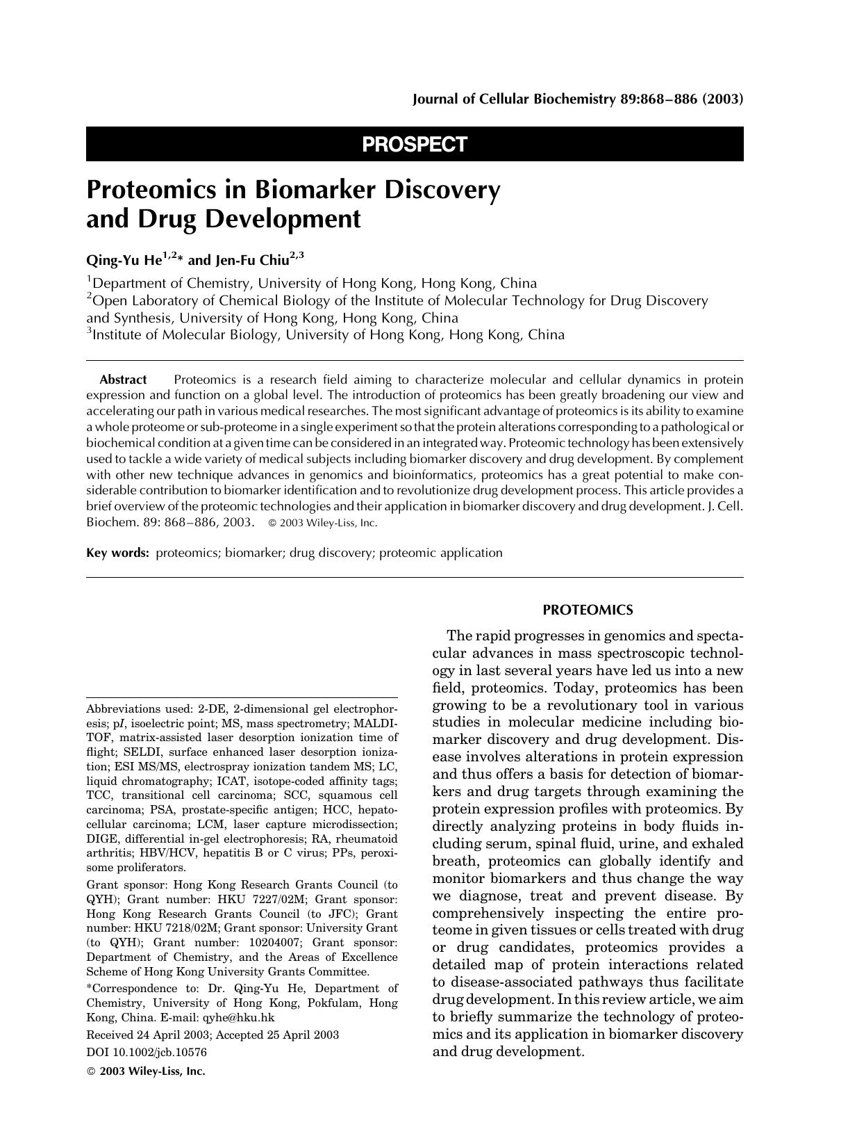 Proteomics in biomarker discovery and drug development by Unknown