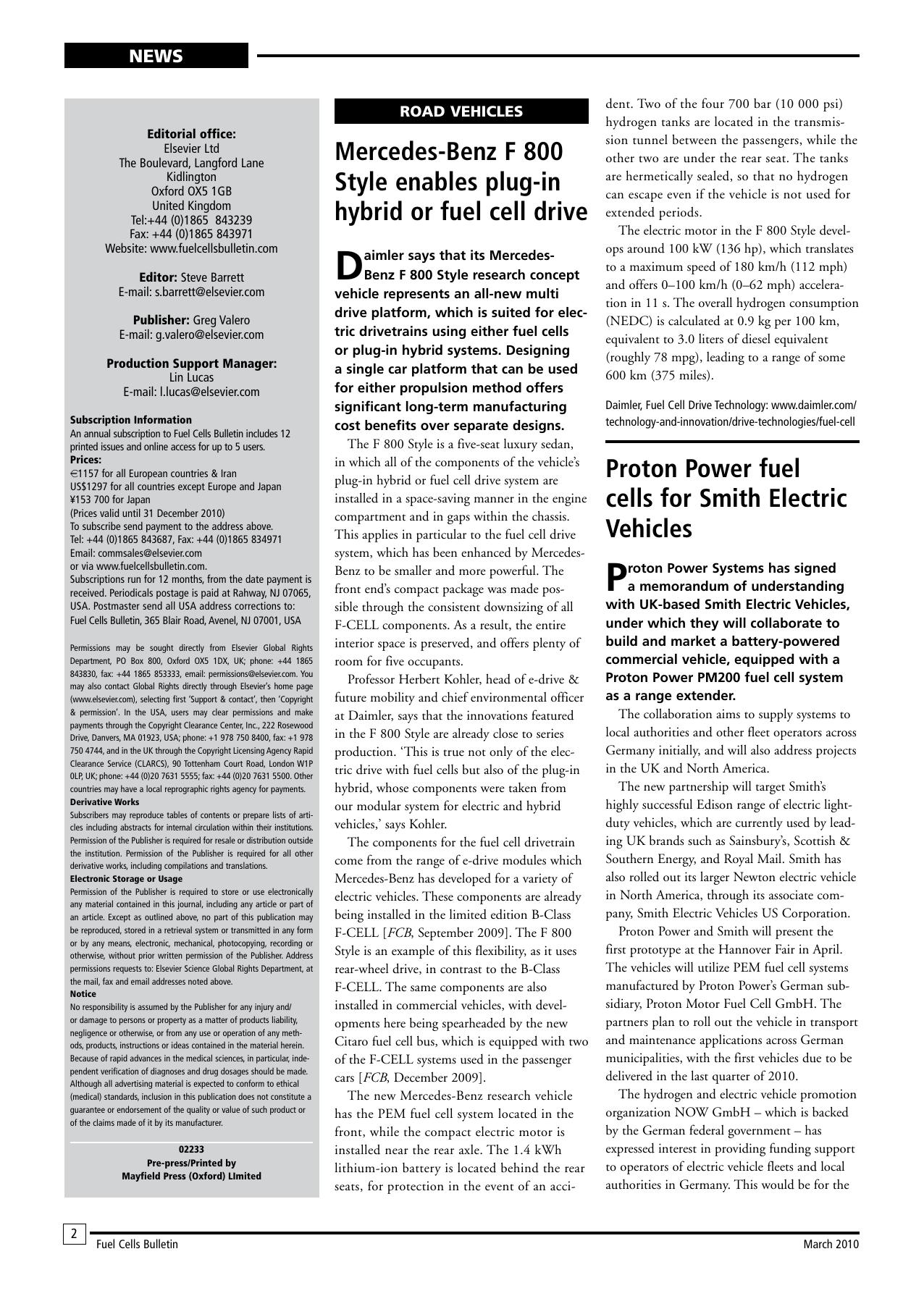Proton Power fuel cells for Smith Electric Vehicles by Unknown