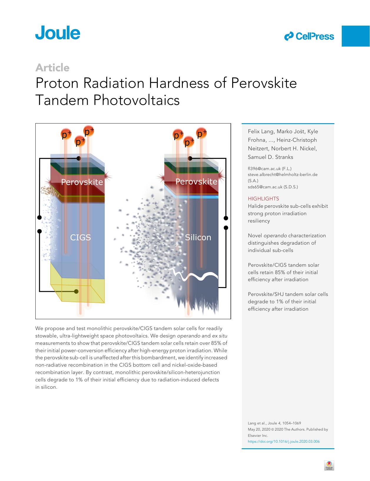 Proton Radiation Hardness of Perovskite Tandem Photovoltaics by unknow