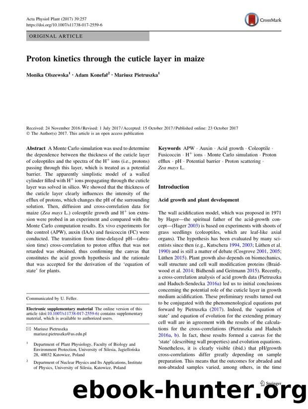 Proton kinetics through the cuticle layer in maize by Monika Olszewska & Adam Konefal & Mariusz Pietruszka