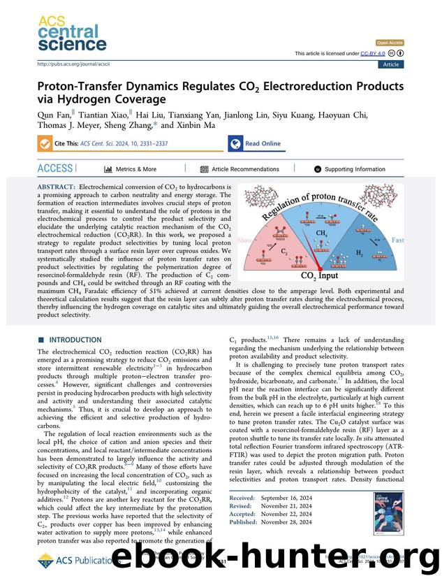 Proton-Transfer Dynamics Regulates CO2 Electroreduction Products via Hydrogen Coverage by unknow