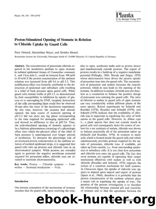 Proton-stimulated opening of stomata in relation to chloride uptake by guard cells by Unknown