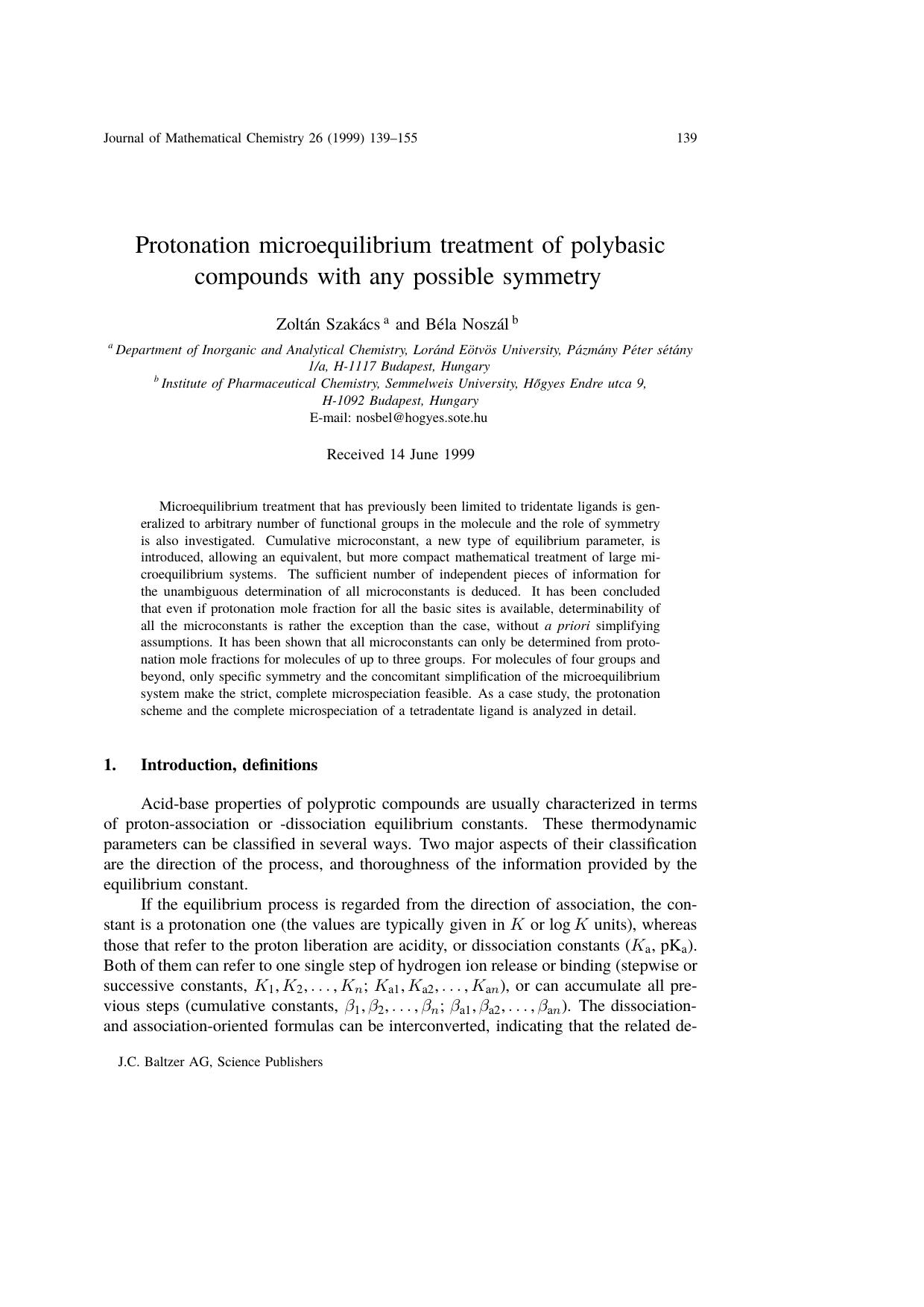Protonation microequilibrium treatment of polybasic compounds with any possible symmetry by Unknown