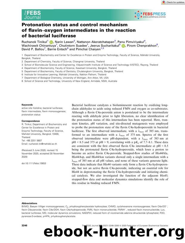 Protonation status and control mechanism of flavinâoxygen intermediates in the reaction of bacterial luciferase by Unknown
