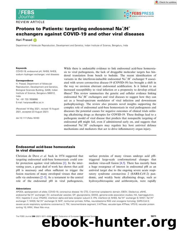 Protons to Patients: targeting endosomal Na+H+ exchangers against COVIDâ19 and other viral diseases by Unknown
