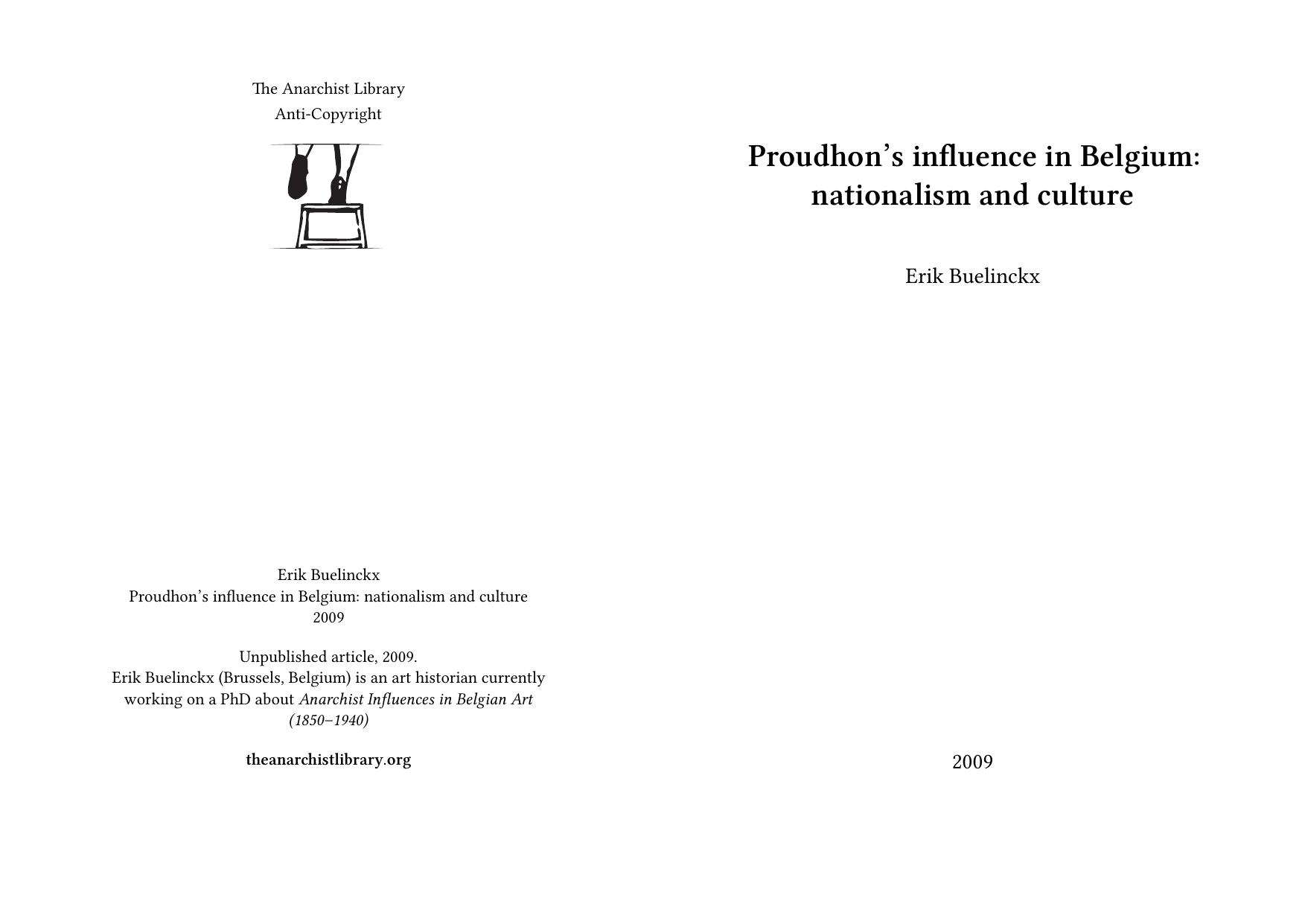 Proudhonâs influence in Belgium: nationalism and culture by Erik Buelinckx