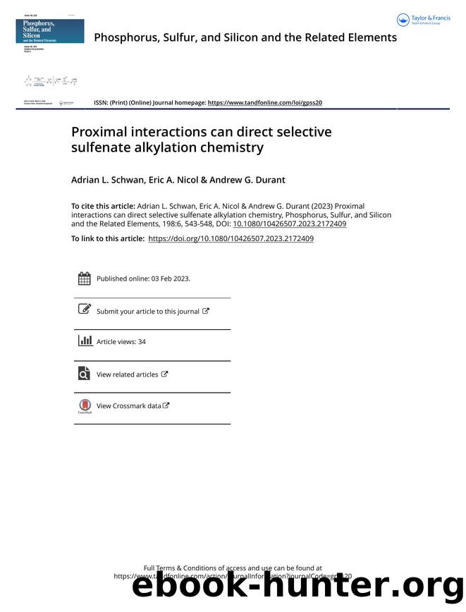 Proximal interactions can direct selective sulfenate alkylation chemistry by Schwan Adrian L. & Nicol Eric A. & Durant Andrew G